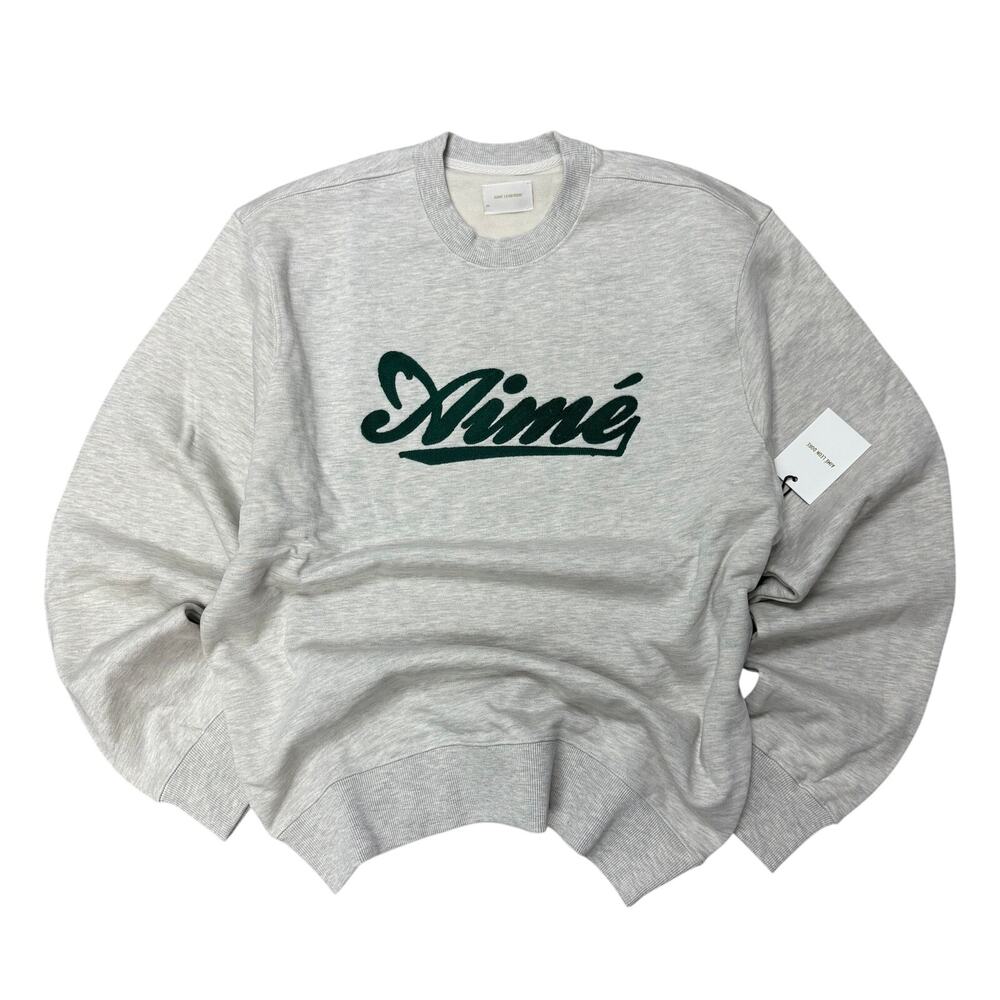 NWT Aime Leon Dore Gray Crewneck Sweater with Green Logo